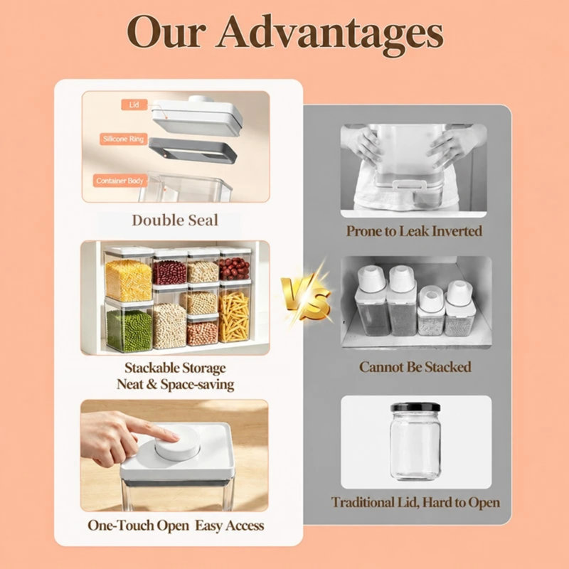 Grands pots de conservation alimentaire, ensemble de 2 boîtes de cuisine avec couvercles hermétiques pour pâtes, biscuits, noix, grains de café, céréales, ensemble de boîtes à farine, organisation du garde-manger, convient au garde-manger de la cuisine