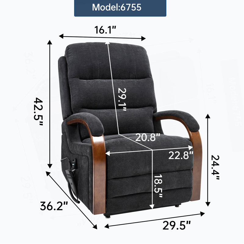 Power Chenille Lift Recliner Chair Dual Motor Infinite Position Up To 350 LBS With Solid Wood Armrests, Heat Massage And Heavy Duty Motion Mechanism