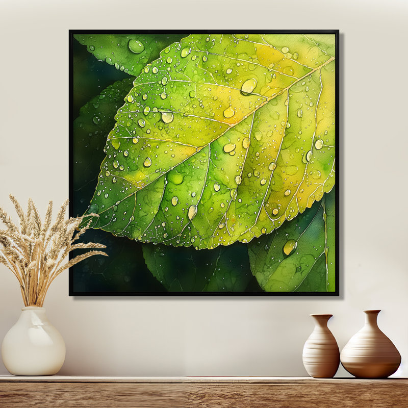 «Lympsham Green Dewy Morning Leaves I» - art mural, Impression encadrée flottante, Noir, noir, noir, noir, H 16 po x l 16 po