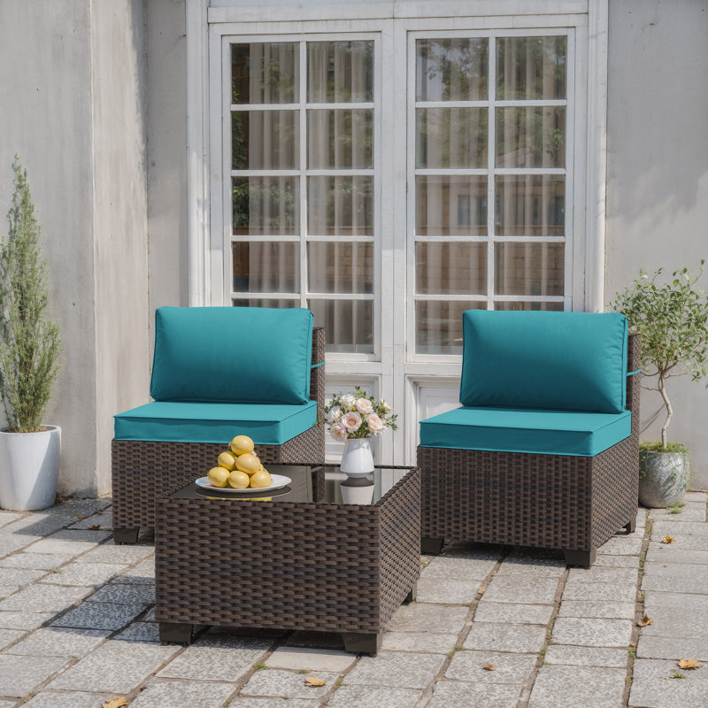 Ensemble de meubles de patio d'extérieur 3 pièces avec coussins anti-éclaboussures Kalinowski, Vert