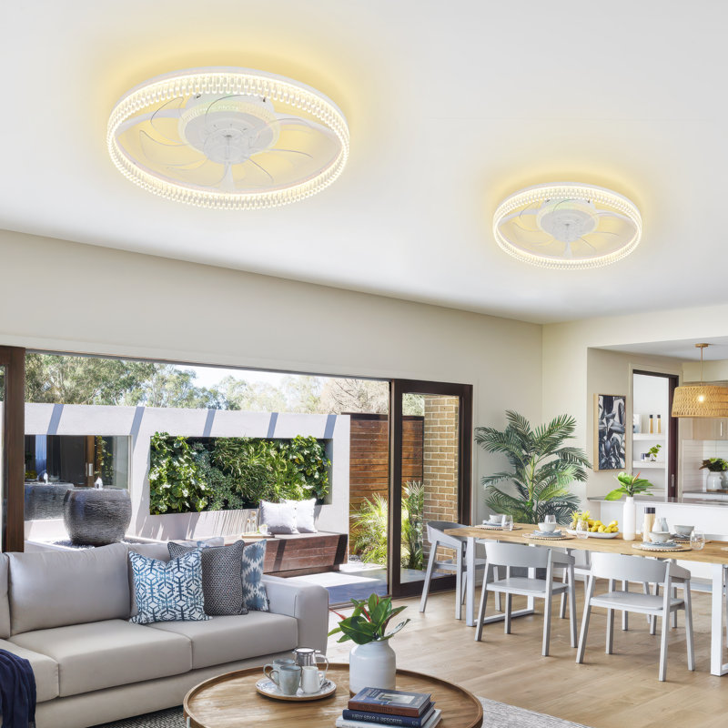 Ventilateur de plafond encastré 18,8 po RVB avec lumières, ventilateur de plafond avec abat-jour rond en forme de goutte d'eau, télécommande, 6 vitesses, DEL à intensité variable pour la chambre à coucher et les espaces de vie
