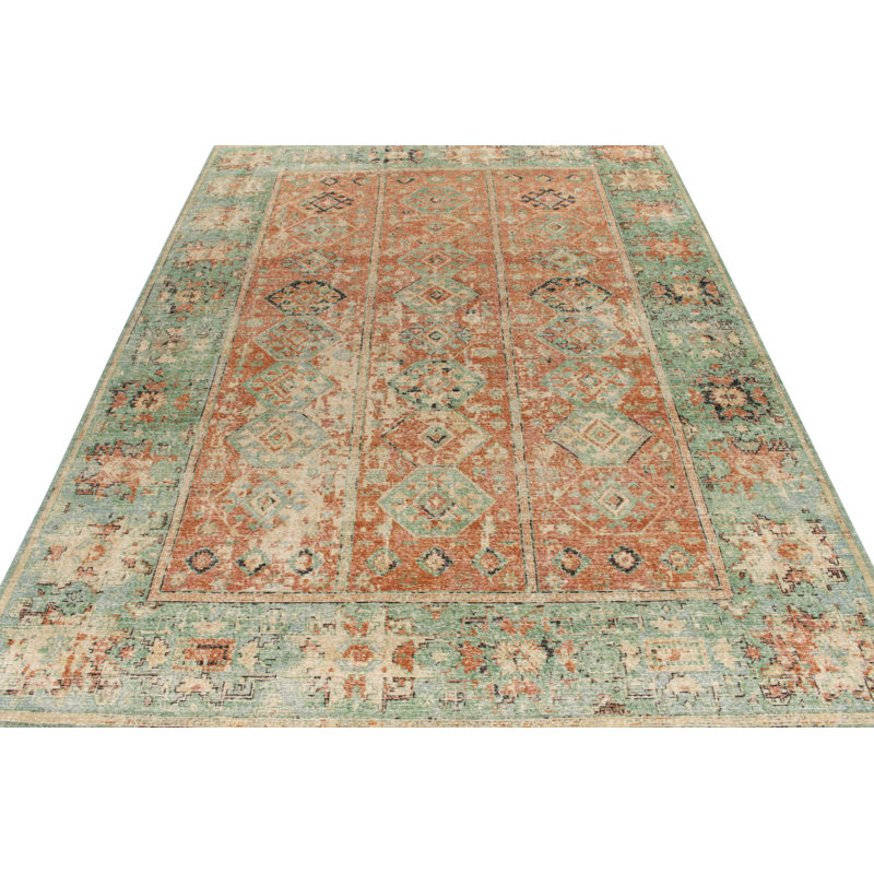 Distressed Homage Hand Knotted Wool Geometric Area Rug, Rectangle 5' x 7'