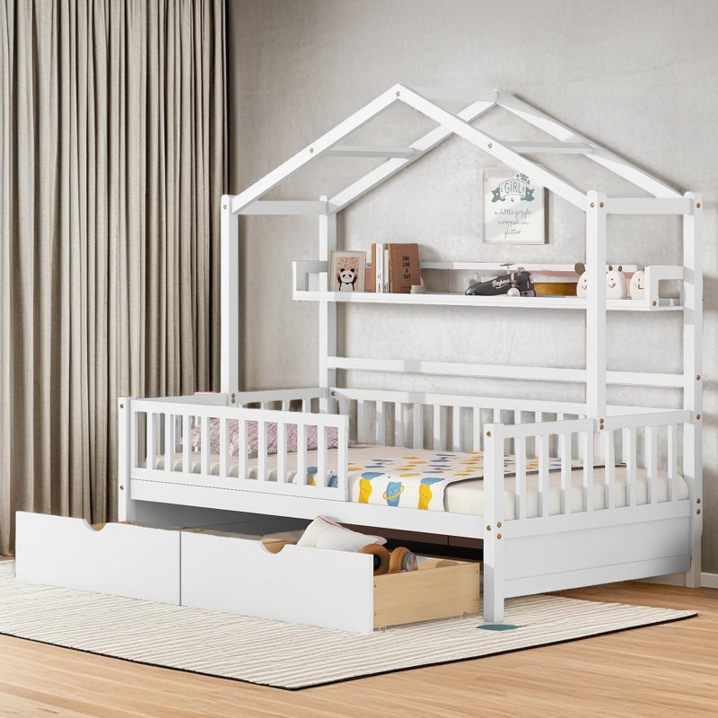 Lit en bois avec 2 tiroirs, Lit simple