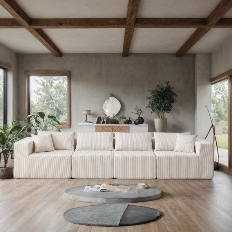 Canapé modulaire rembourré en L 104 po Corduroy, Tissu beige