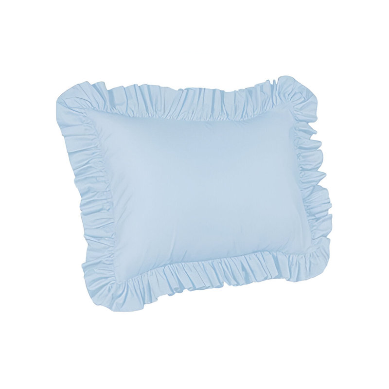400TC Sateen Solid Cotton Ruffle Pillow Sham, Light Blue
