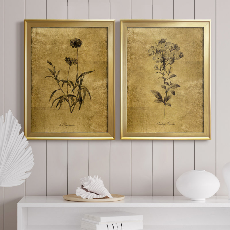 Gold Framed Botanical Sketch Canvas Print Set