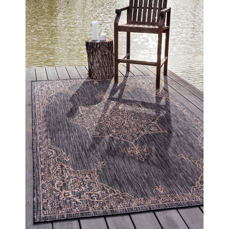 Cowgill Oriental Beige/Black Area Rug, Rectangle 9' x 12'2"