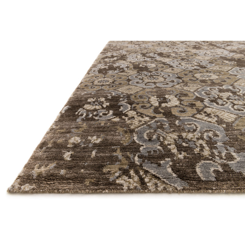 Tapis noyer noué à la main Leffel, Rectangle 5 pi 6 po x 8 pi 6 po