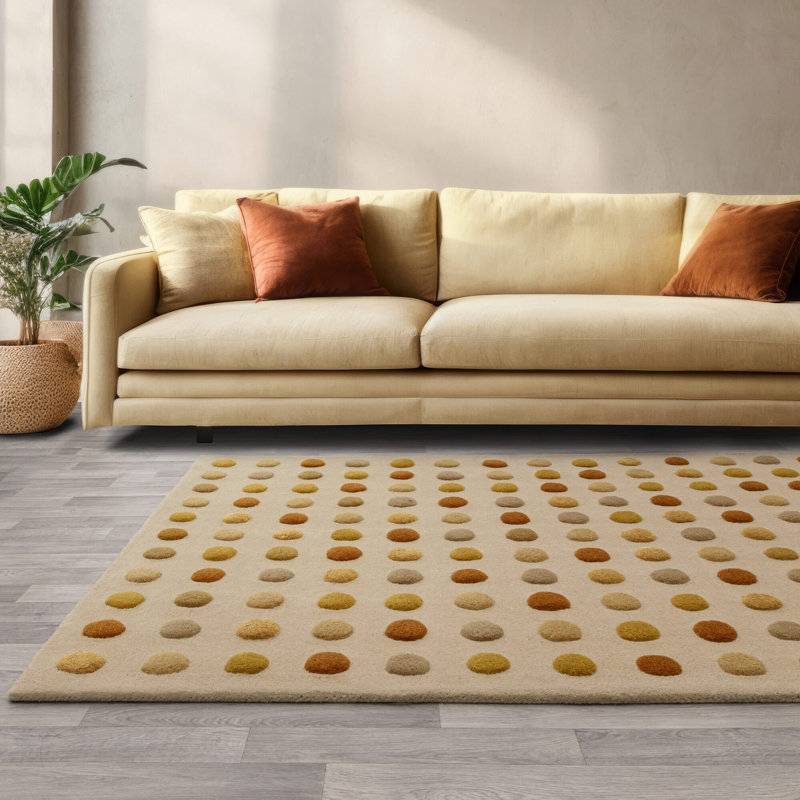 Nayiri Hand Woven Polka Dot Beige/Gold Area Rug, Rectangle 200 x 300cm