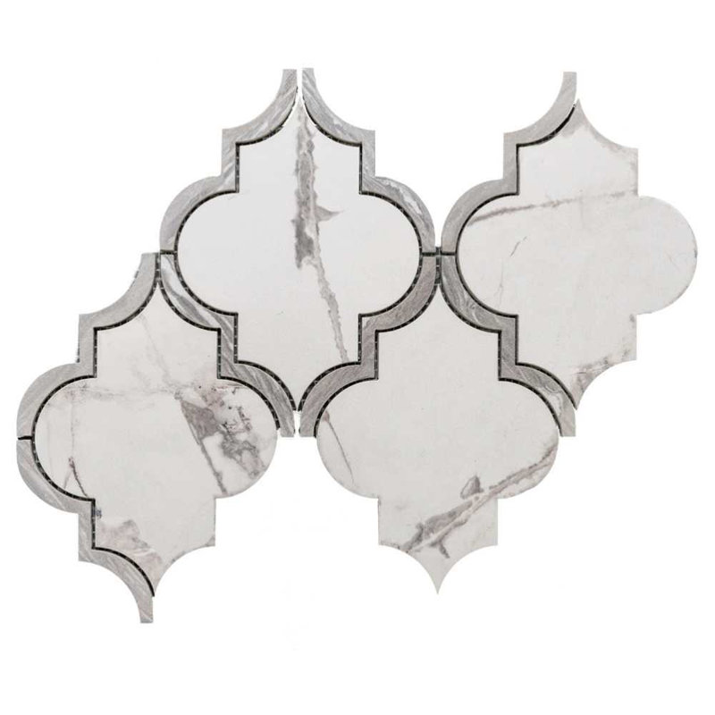Stately Lantern 9" x 14" Porcelain Arabesque Marble Look Wall & Floor Tile, Calacatta/Gray