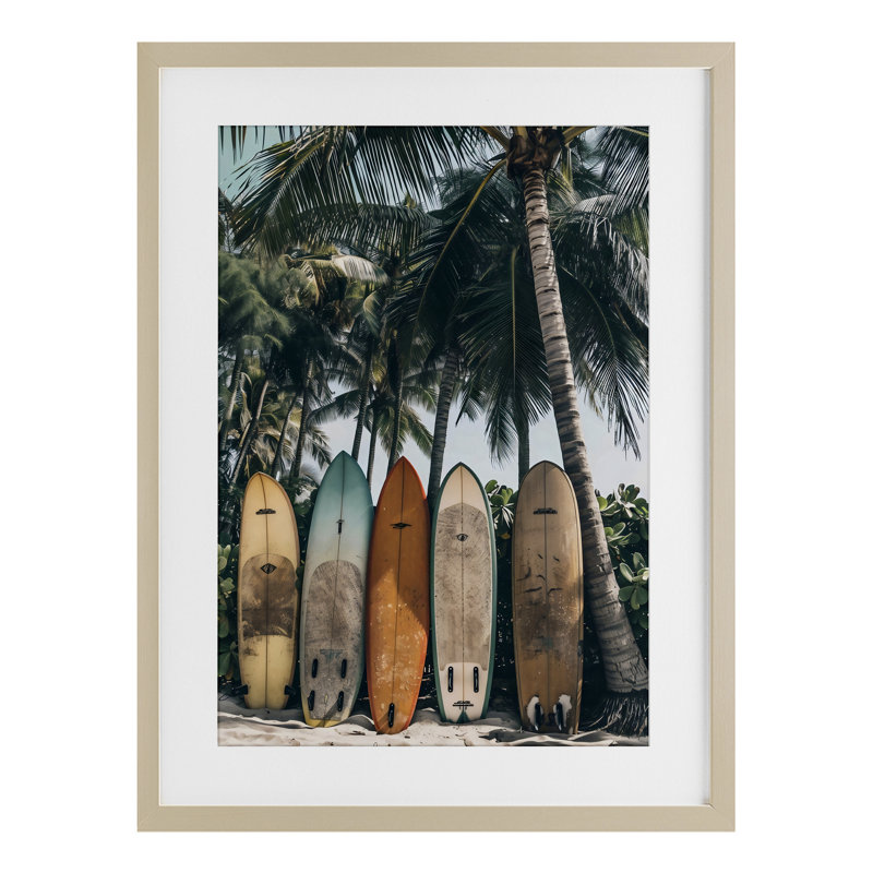 Planche de surf rétro, reproduction encadrée sous verre, design par LSR Design Studio, H 23 po x l 17 po