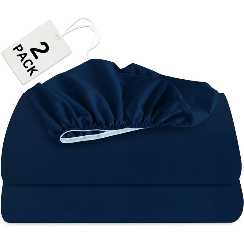 2 Pack Fitted Sheet Microfiber, Twin XL Fitted Sheet, Navy Blue