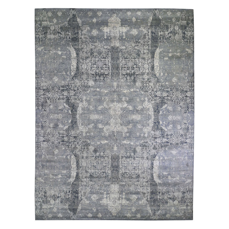 Tapis oriental noué à la main en laine et en soie pure 12 pi x 15 pi 1 po D88D924CF2B44C4499F06A715BE2A38D