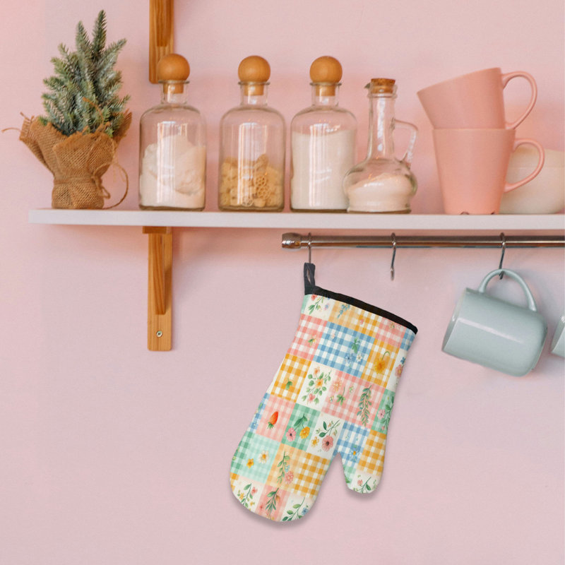 Pastel Gingham Set Oven Mitt Cotton Twill