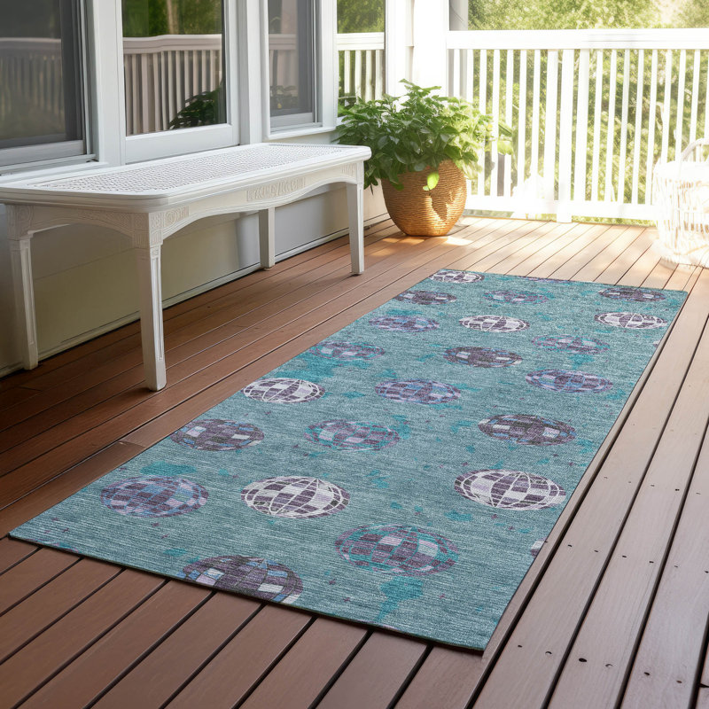 Machine Washable Indoor/Outdoor Chantille ACN2690 Kids Rug, 2'3" x 7'6" Runner, Teal