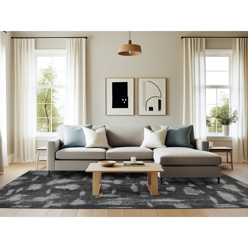 Tapis gris/zone noire contemporaine, Rectangle 6 pi x 9 pi