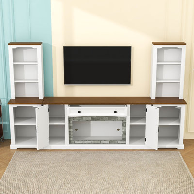TV Stand Set with Adjustable Shelves, Bookshelves and Drawer