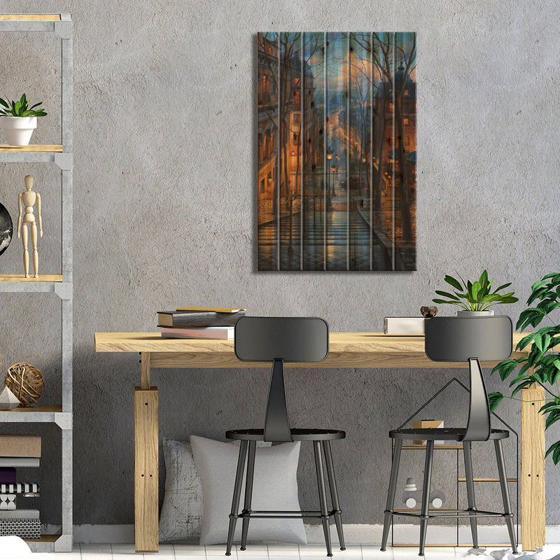 «Montmartre Spring On Wood» par Evgeny Lushpin, impression graphique, H 40 po x l 26 po x P 1,5 po