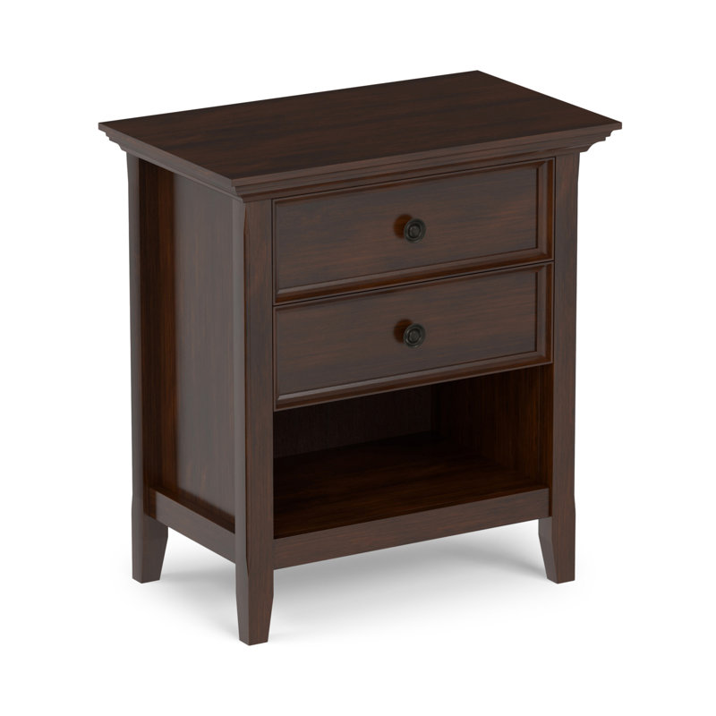 Amherst 24"W Solid Wood Transitional Nightstand with 2 Drawers and Open Storage Shelf, Russet Brown
