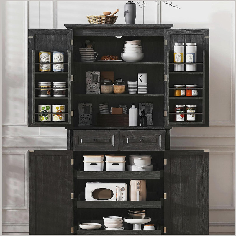 Armoire de cuisine de 71 po de hauteur avec 3 organisateurs coulissants, armoire de rangement autoportante avec 6 tablettes de porte et 2 tiroirs