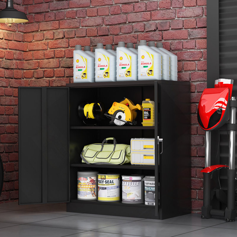 Armoire de rangement avec 2 portes et 2 tablettes, armoire de rangement verrouillable en acier