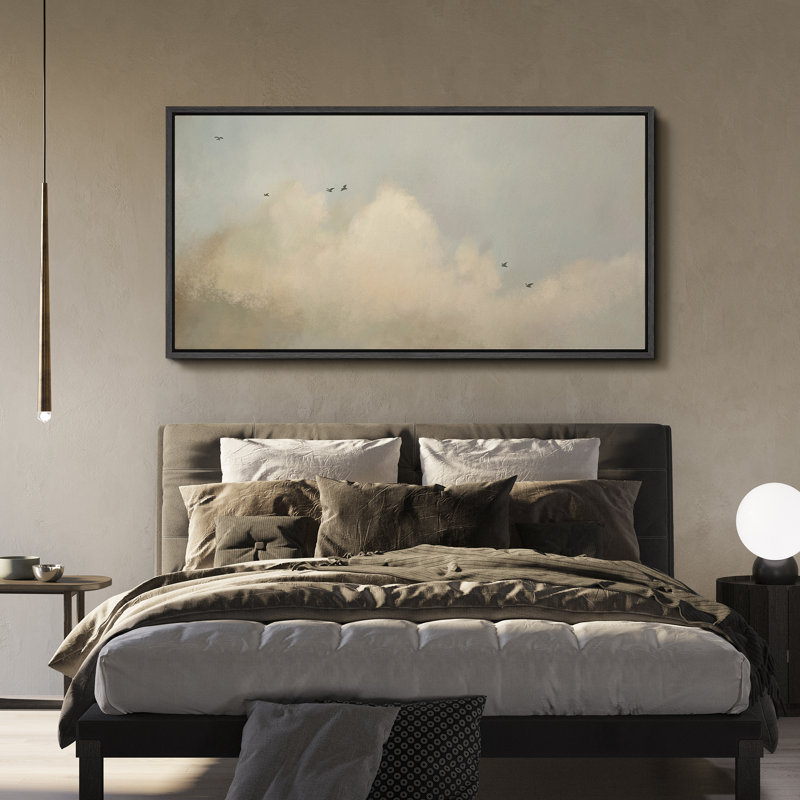 «Mute Green Serene Sky Clouds Neutral Living Extra Large», reproduction d'art sur toile encadrée, H 30 po x l 60 po