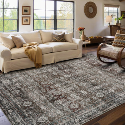 Tapis à motif oriental rétro pour le salon, le bureau et la chambre à coucher