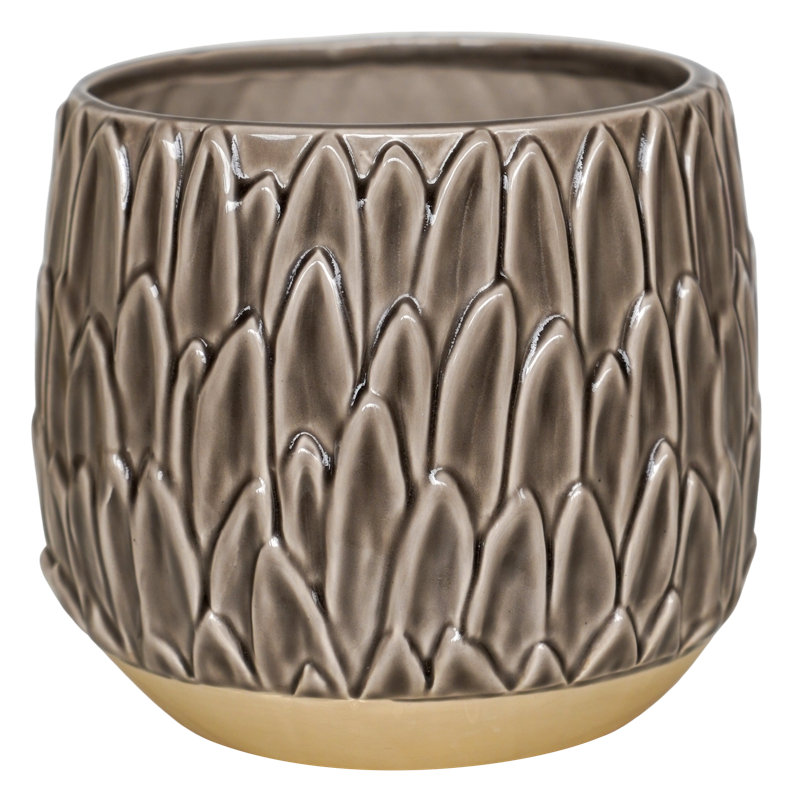  Arles Leaf Embossed Plant Pot, Mocha, 16.5cm H x 18cm W x 18cm D