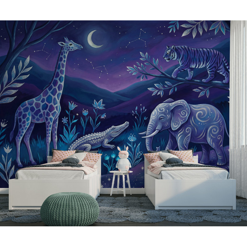 Mur de nuit avec constellations d'animaux fantaisistes, 120 po x 96 po, Non tissé