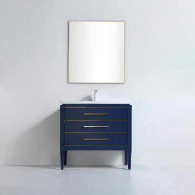 Meuble-lavabo simple 30 po avec plateau en céramique blanche Wonderlin - Tiroirs à fermeture en douceur et conception autoportante