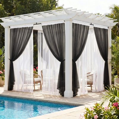 Panneaux de rideaux transparents d'extérieur avec moustiquaire et passe-tringle à double couche résistant à l'eau avec passe-tringle pour patio, porche et pavillon de jardin