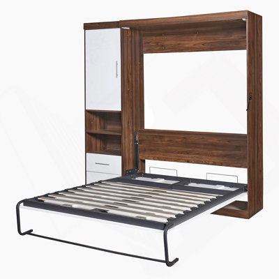 Lit escamotable double pleine grandeur avec armoire, blanc