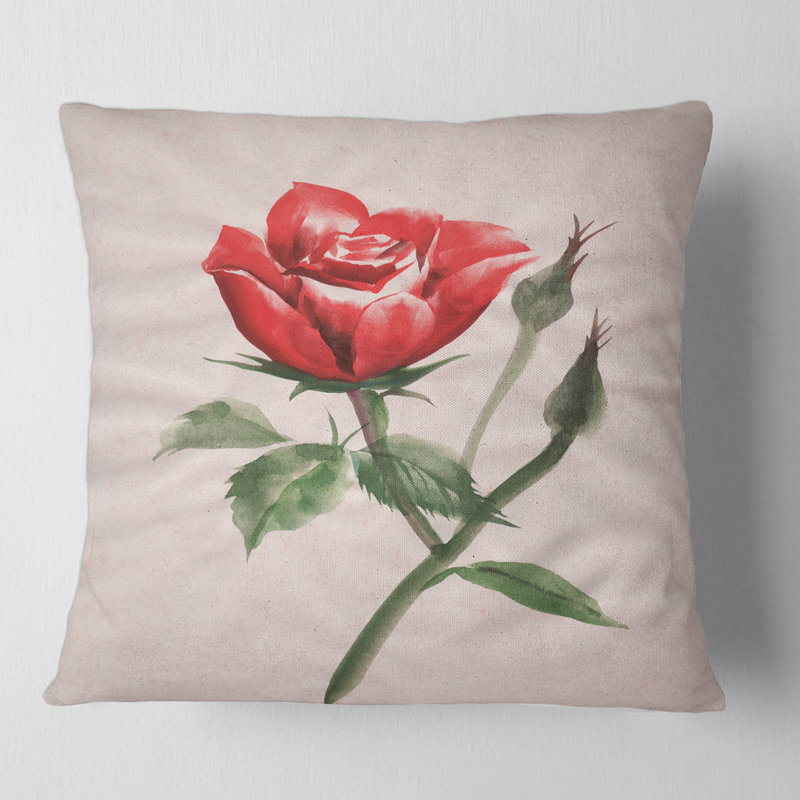 Coussin décoratif rétro avec fleur rose rouge II, 18" x 18"