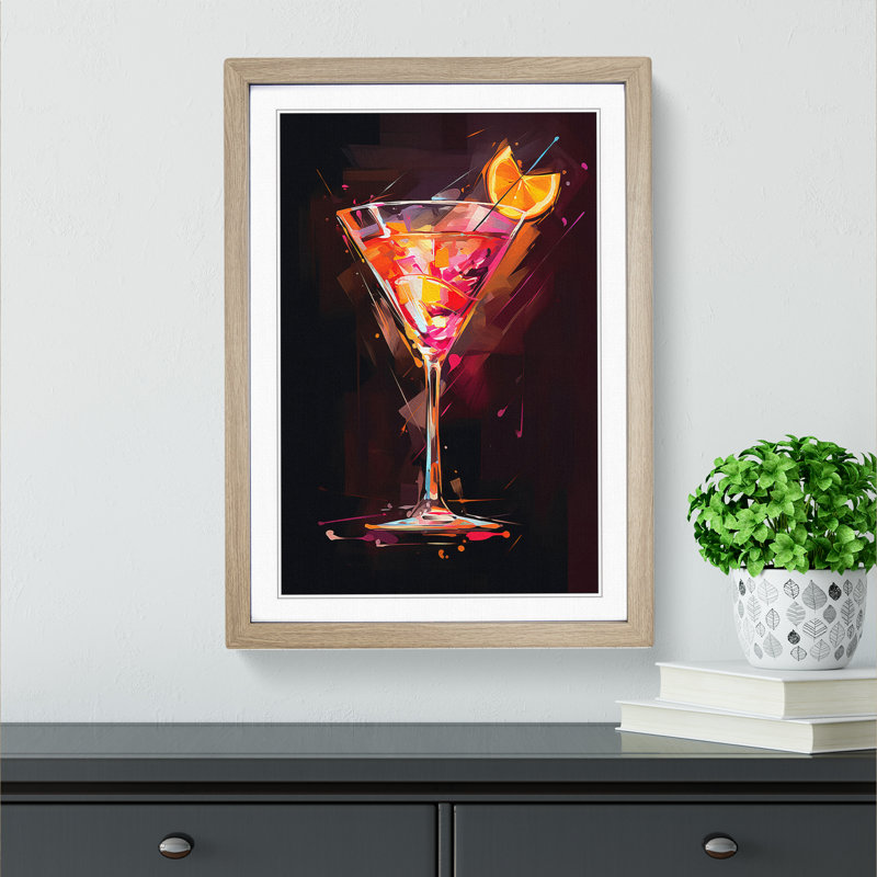 Cocktail Gestural No.3 - Single Picture Frame Print on Wood, Oak Framed, 64cm H x 46cm W x 2cm D