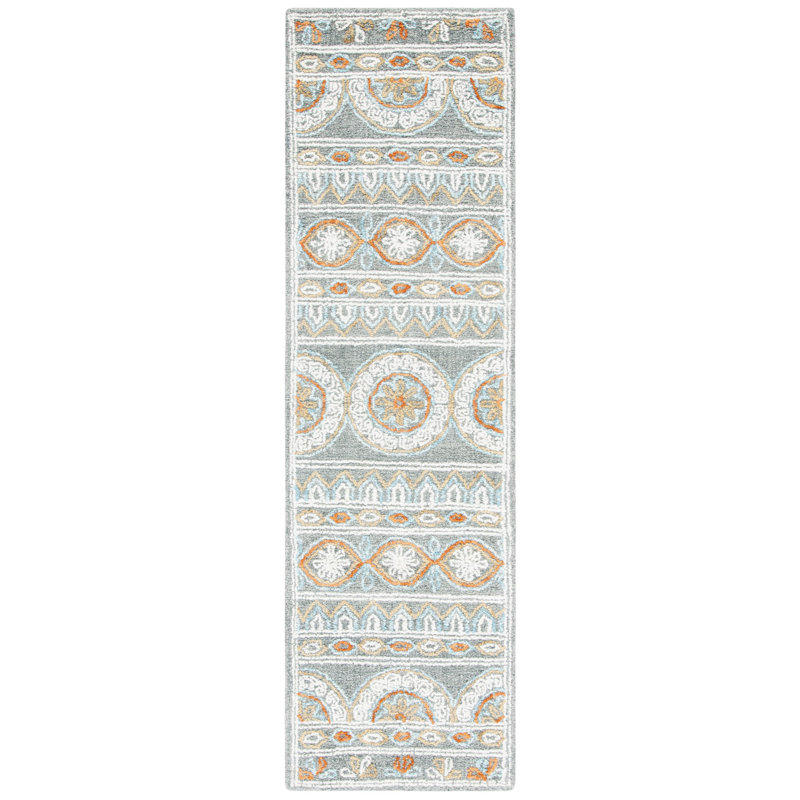 Muhtar Hand Tufted Wool/Cotton Floral Rug in Ivory/Gray, Runner 2'3" x 14'