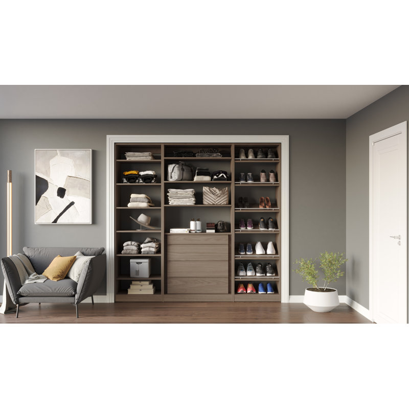Closet System Reach-In Sets 24/36/24 Inches, 84"H x 84"W x 16"D, Brown