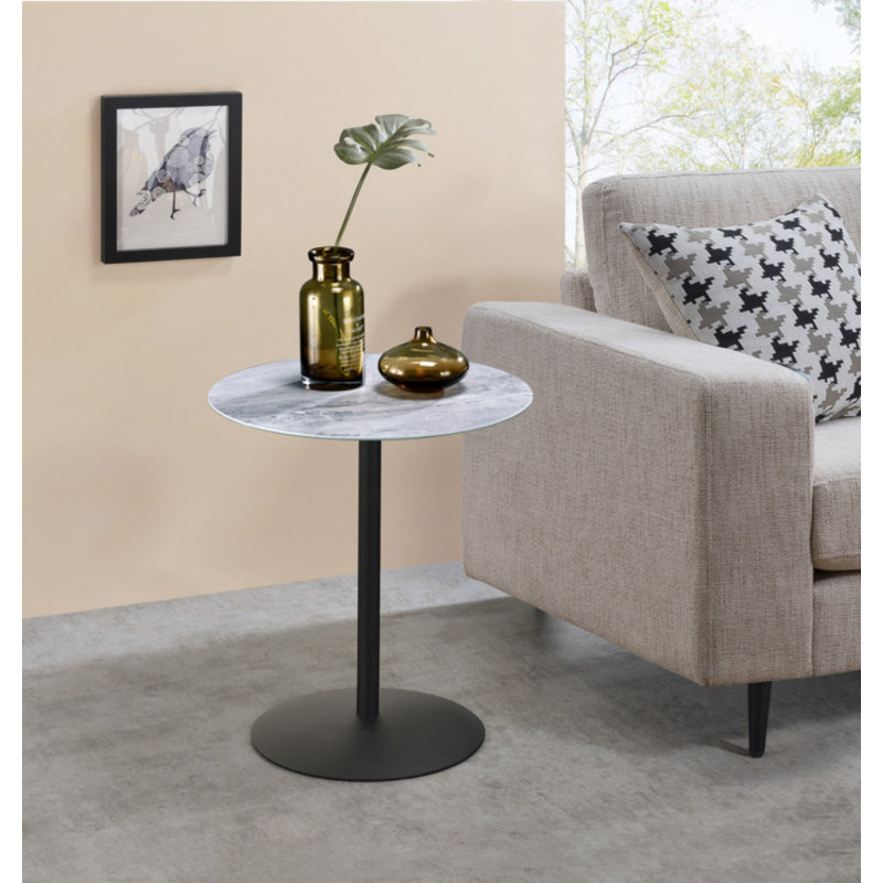 Table de bout Circa l 17,5 po avec plateau texturé en marbre gris, Marbre gris, Noir