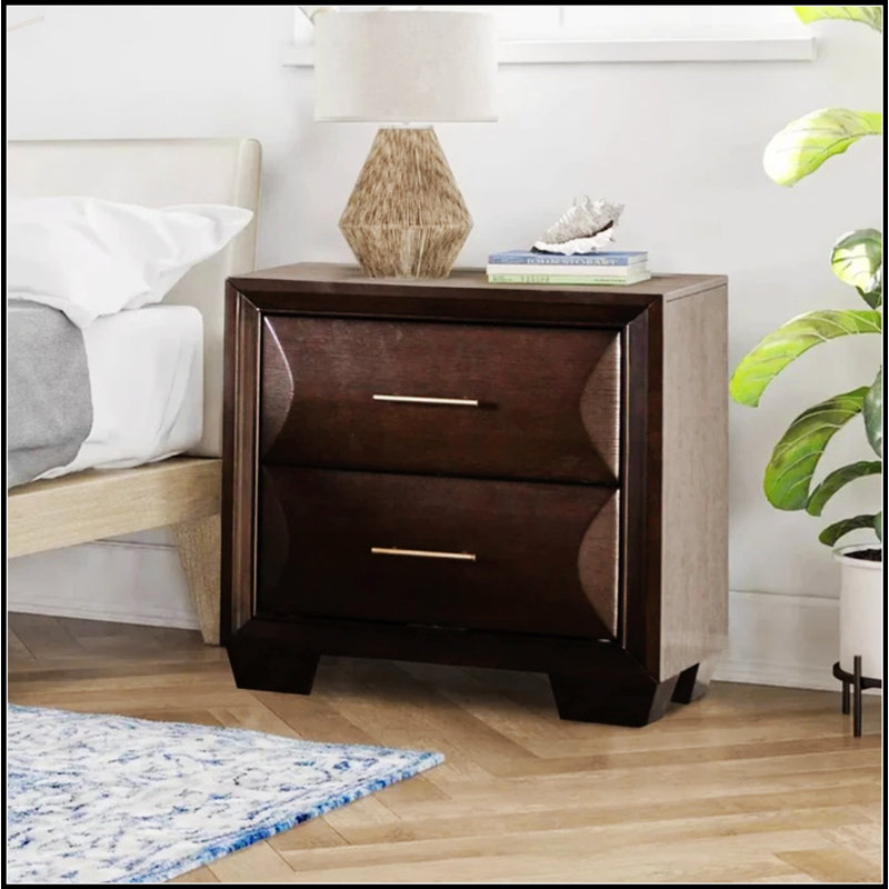Table de chevet de style transitionnel à finition espresso avec tiroirs en queue d'aronde pour des meubles de chambre à coucher élégants et fonctionnels