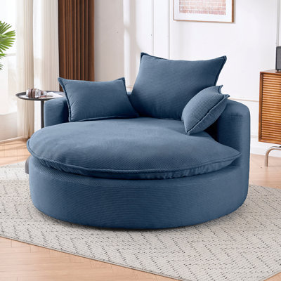 Fauteuil d'appoint pivotant à 360 °, fauteuil demi-tonneau en velours côtelé, fauteuil confortable sans os de 57 pouces pour le salon, la chambre à coucher et un appartement