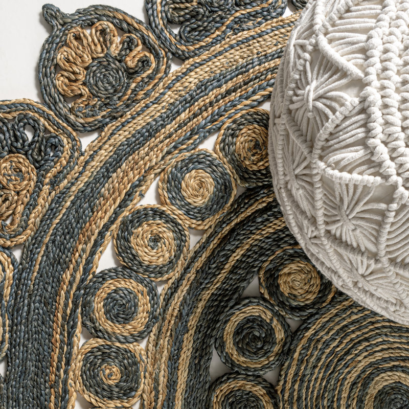 Tapis bleu / naturel Skyller Flora Medallion, Rond 4 pi