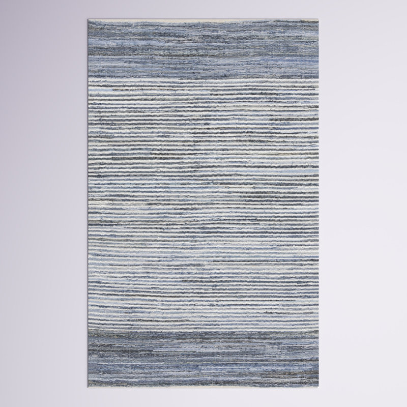 Handmade Braided Cotton Bright Blue/Navy Rug, Rectangle 2' x 3'