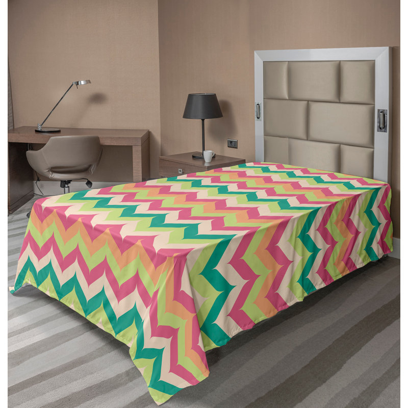 Ambesonne Top Flat Sheet Royal, Multicolor Chevron 11, Twin XL Flat Sheet