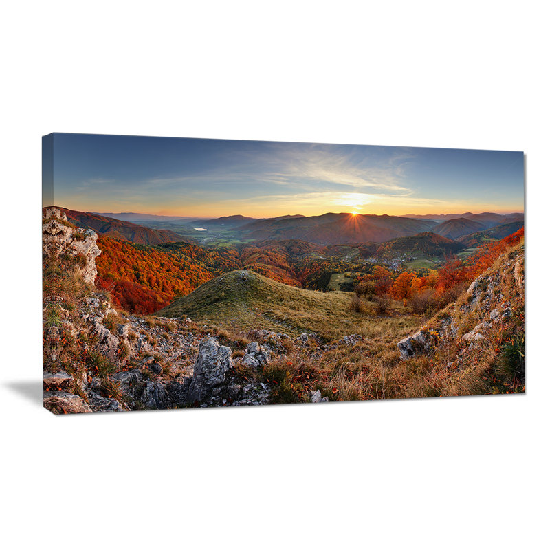 Majestic Sunset Mountain Landscape Framed Canvas Print