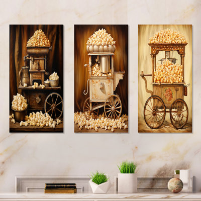 «Vintage Popcorn Machine Vibes», ensemble de 3 impressions sur métal Popcorn