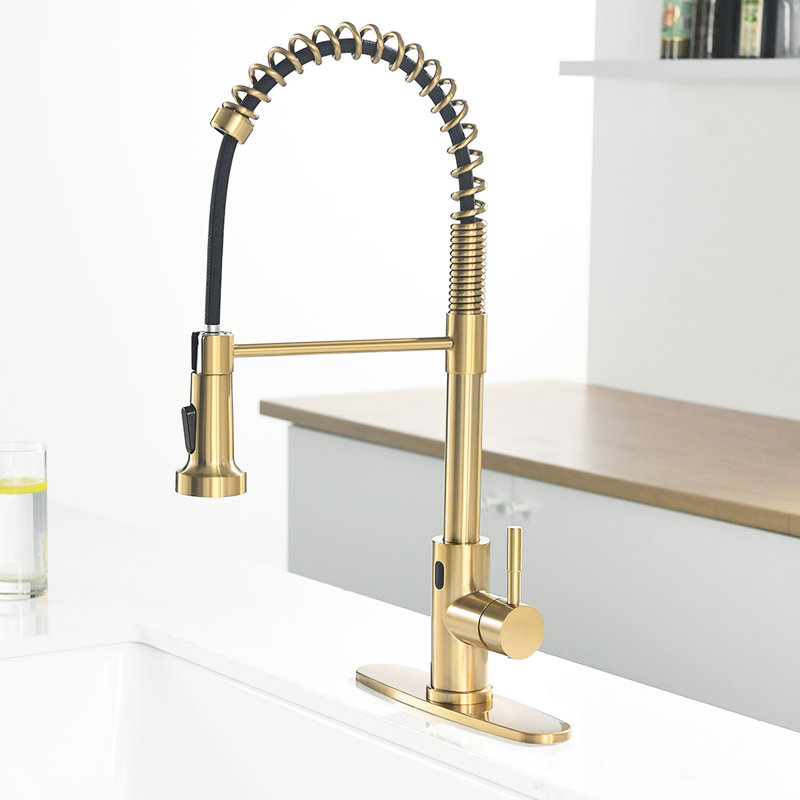 Robinet automatique mains - sans contact avec douchette moderne en or brossé pour une utilisation pratique dans la cuisine Distance de détection en acier inoxydable de 2 pouces