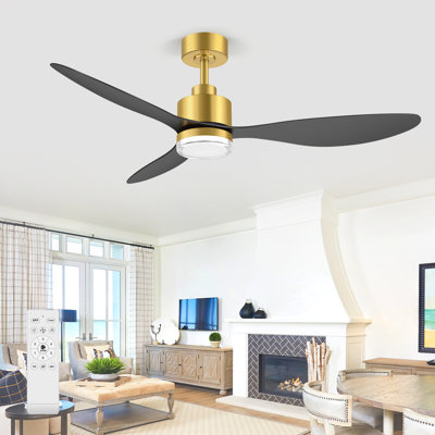 52 Inch Modern Ceiling Fan With Light And Remote, Gold And Black 3-Blade Ceiling Fan, DC Motor With Reversible Airflow, Double  Acrylic Shade, For Bedroom Living Room