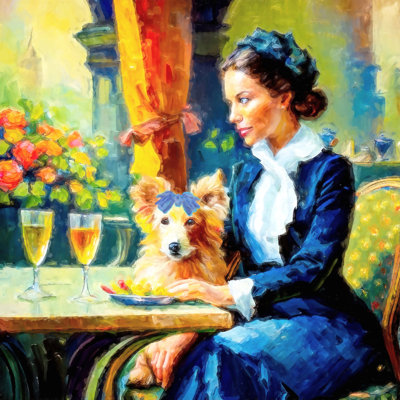 Parisian Woman and Her Dog 2 24x24