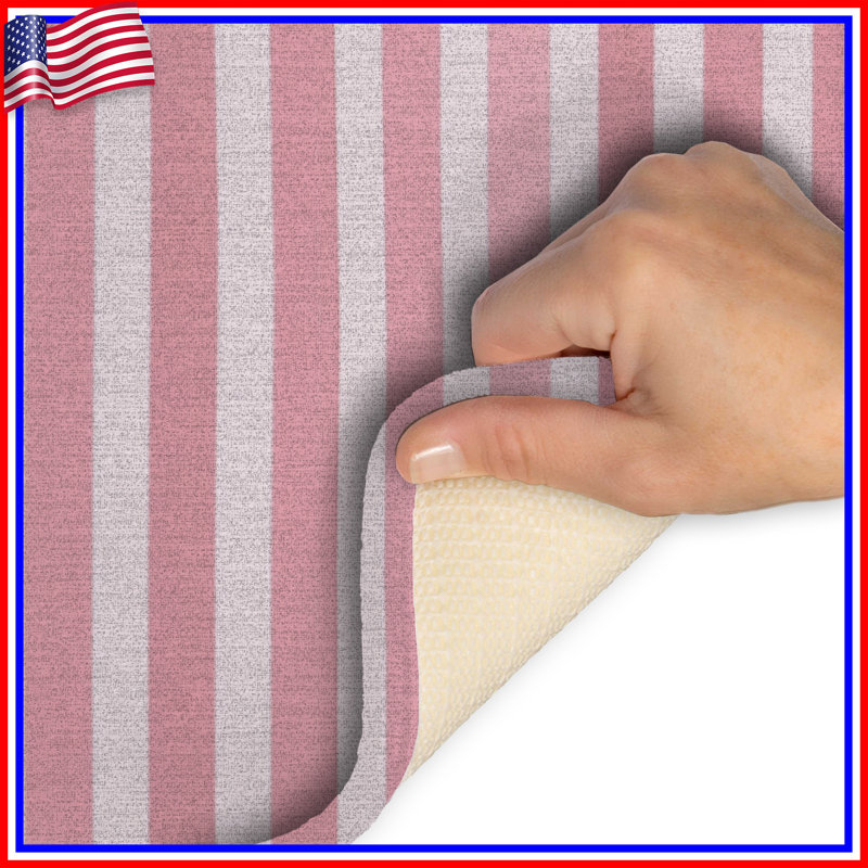 Tapis de bain à rayures et motif de salle de bain minimaliste, Simple - L 24 po x l 17 po, Rayure rose