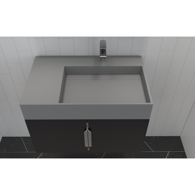 Ensemble de meuble-lavabo mural simple 30 po avec surface solide Amazon, Noir, Chrome, Gris