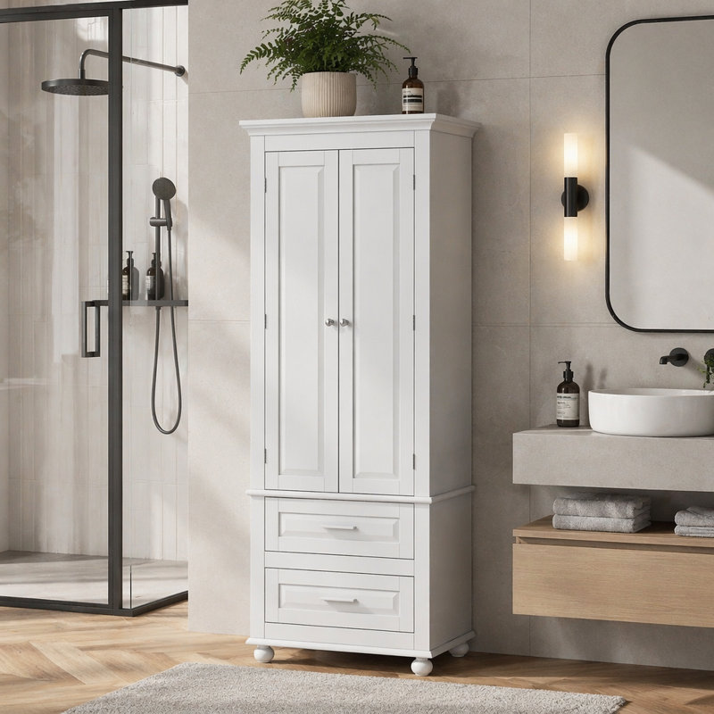 Armoire de rangement haute avec deux tiroirs, White
